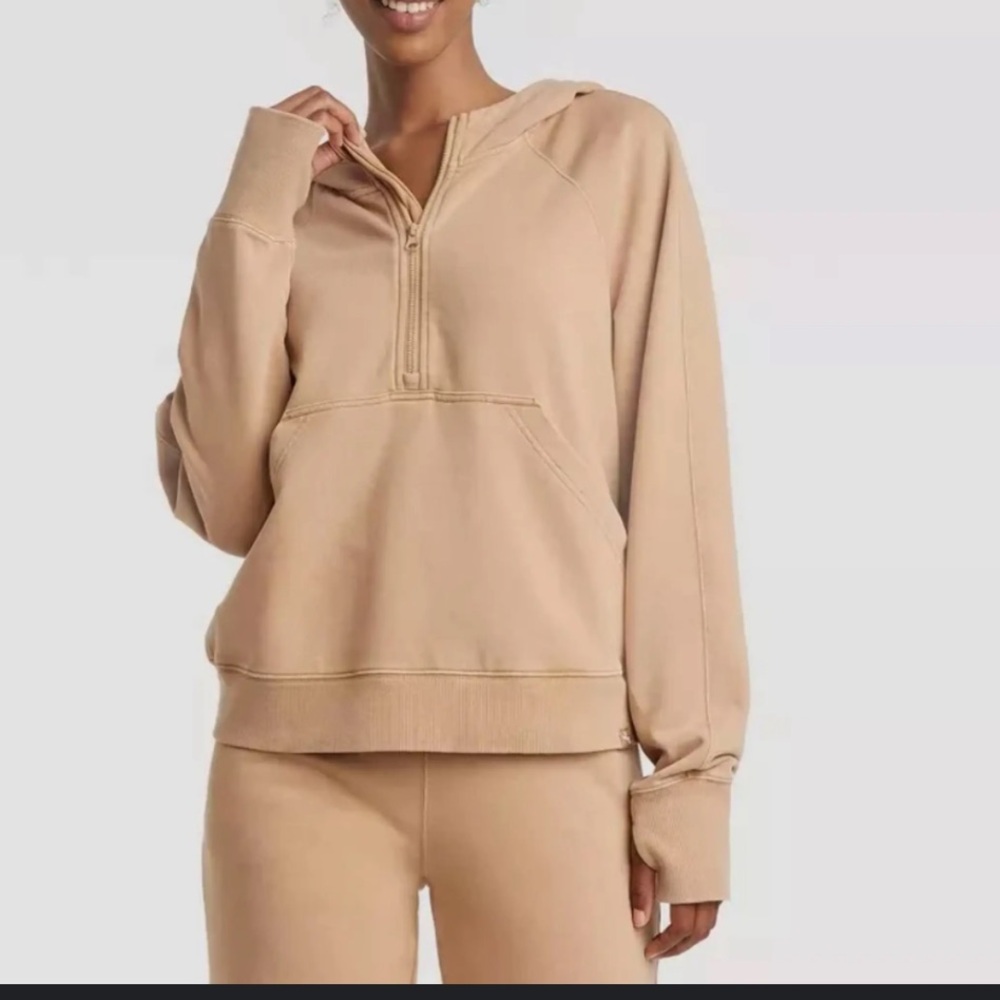 Joy lab target joylab Tan Half-Zip Hoodie sweatshirt